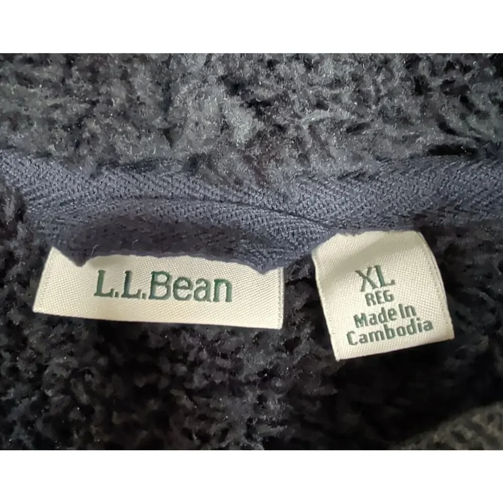 L.L Bean Charcoal Gray Herringbone Sherpa-lined Full Zip Hoodie Jacket XL 506085